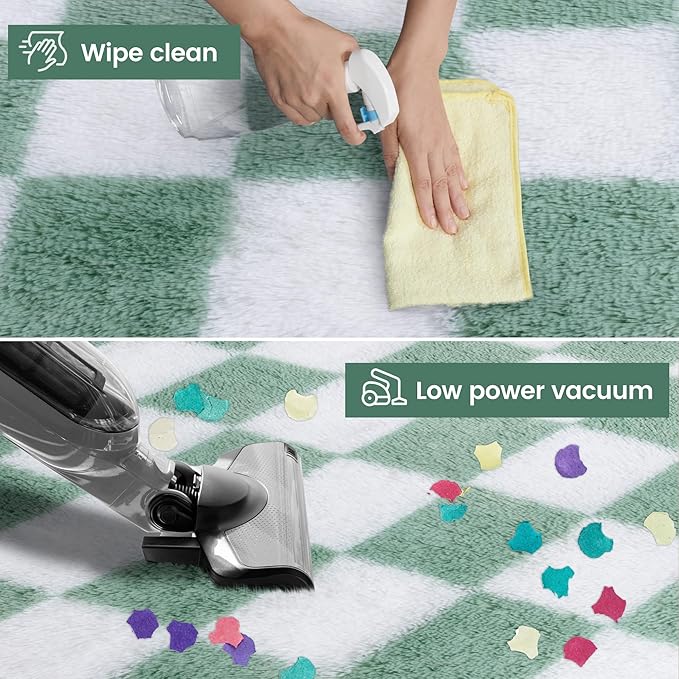 Super Soft Rug for Bedroom, 5x7 ft Sage Green and White Area Rug Classic Checkered Shaggy Anti-Skid High Pile Soft Fluffy Rug Fuzzy Carpet for Living Room Bedroom Kids Room Nursery, Dorm