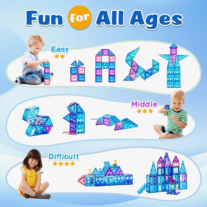 102PCS Ice Castle Magnetic Tiles, 3D Building Blocks STEM Educational Kids Toys for Pretend Play, 3 4 5 6 7 8 Year Old Birthday Gifts for Boys and Girls, Preschool Learning Toys for Birthday