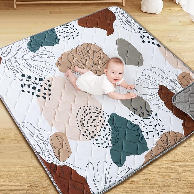 Baby Play Mat - Thicken 71x59 Inch Soft Foam Crawling Mat for Playpen & Floor, Non-Slip Waterproof Activity Playmats for Infants & Toddlers, Portable Foldable & Machine Washable, Boho Design
