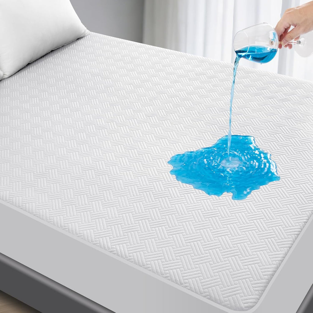 Waterproof Mattress Protector Full Size - Breathable, Noiseless, Ultra-Soft Bed Cover, Mattress Pad Cover with Deep Stretchable Pockets 8"-21" (White)