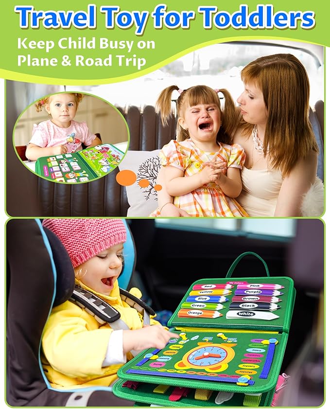 Exorany Busy Board Montessori Toys for Toddler Boy & Girl Birthday Gifts, Busy Book Learning Sensory Toys for Toddlers, Toddler Travel Toy Educational Activities Learn Fine Motor Skills