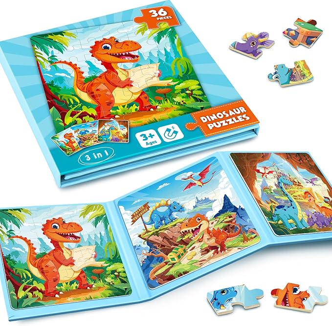 Magnetic Jigsaw Puzzles for Toddlers Kids 3-8 Boys,(3 36-Pieces) Travel Puzzles Toys for Kids Ages 4-6,Take-Along Car Airplane Road Trip Activities Game for 3 4 5 6 7 8 Year Old Birthday Gift