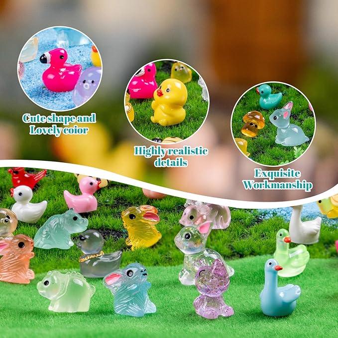 240 Pcs Mini Resin Animals Variety Tiny Animals Figures Miniature Little Small Animal Figurines Bulk for Micro Fairy Garden Landscape Accessories Hide Crafts Decor Aquarium