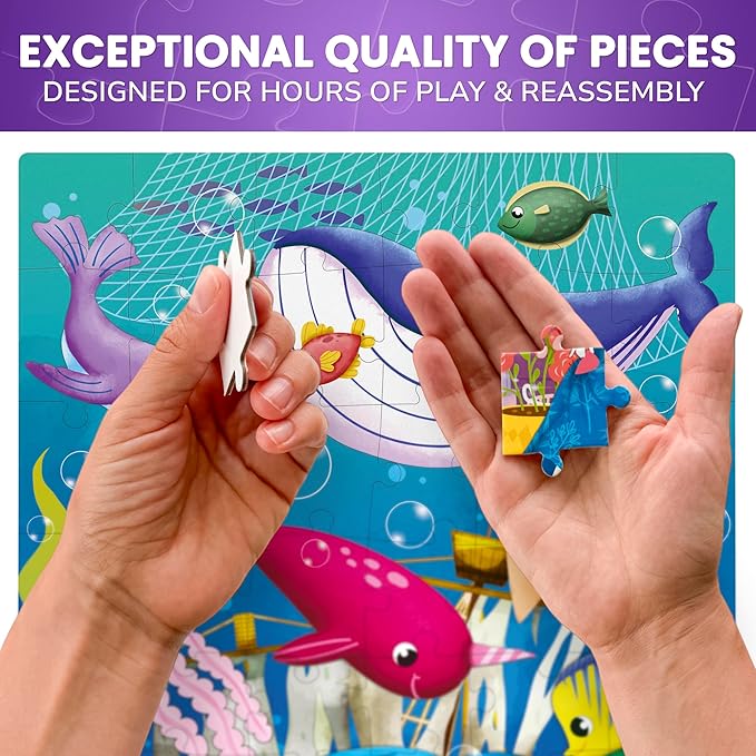 QUOKKA Puzzles for Toddlers 4-6 – 4 x 48 Pieces Jigsaw Puzzles for Kids Ages 3-5 – Learning Insects, African, Amazon, Ocean Animals Puzzle for 2-4 – Jigsaw Game for Boy and Girl 4-8 Year Old