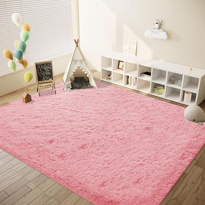 6x9 Area Rug for Living Room: Fluffy Shag Soft Washable Rugs Large Fuzzy Plush Indoor Carpet for Bedroom Nursery Playroom Kids Girls Boys Room (Pink, 6'x9')
