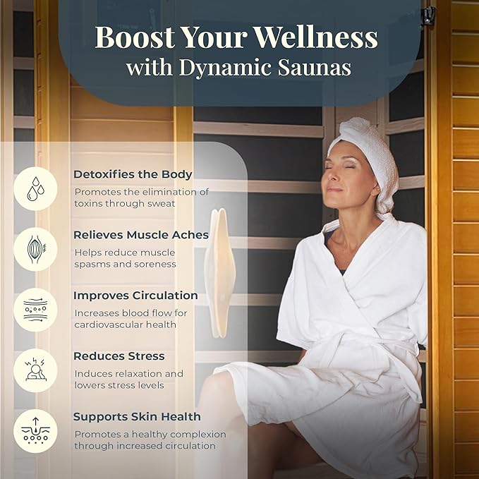 DYNAMIC SAUNAS Barcelona 1- to 2-Person Low EMF FAR Infrared Sauna with Red Light Therapy & Bluetooth Speakers | Personal Indoor Dry Heat Sauna for Home & Gym – Made from Canadian Hemlock