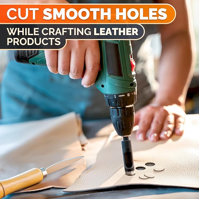 Leather Hole Punch Tool Set - 6 Pcs Drill Bits 3/16" 1/4" 5/16" 3/8" 7/16" 1/2" - High-Precision Leather Punch Tool for Belts, Fabric, and Crafts - Durable Carbon Steel, Sharp and Efficient