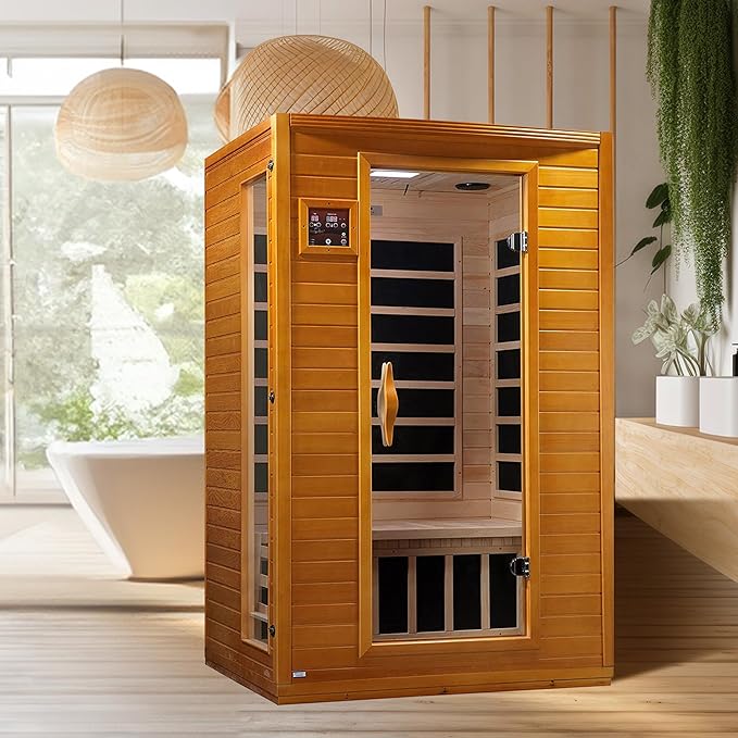 Dynamic Saunas Andora 2-Person Low EMF FAR Infrared Sauna with Red Light Therapy & Bluetooth Speakers | Personal Indoor Dry Heat Sauna for Home & Gym – Made from Canadian Hemlock