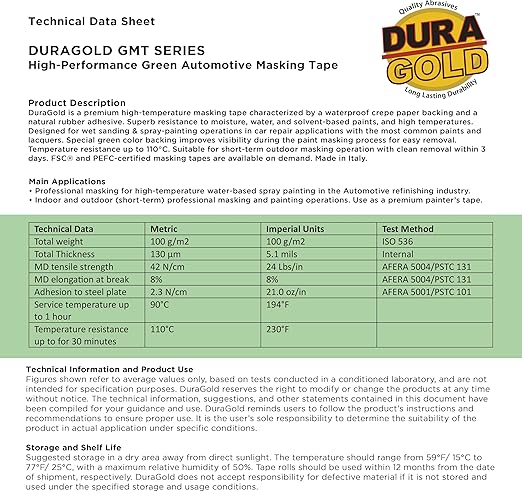 Dura-Gold Green Automotive Masking Tape 3/4 Inch (0.7 Inch x 55 Yards), 4 Rolls - Premium High-Performance, Heat Resistant - Auto Refinish Painting, Car Detailing, Autobody, Industrial, Painters Tape
