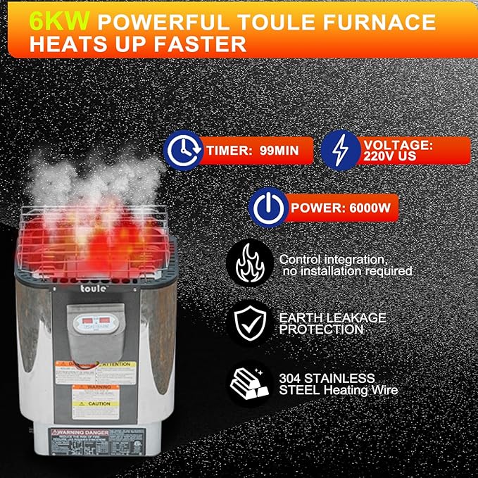 Outdoor Sauna, 6 Person Wood Steam Barrel Sauna Room with 6kw Toule Electric Heater with Stone, Canadian Helmock Wood, Accessories and Asphalt Shingle Roof (Helmock)