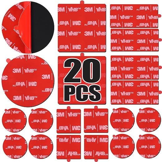 20 Pack 3M VHB 5952 Foam Tape, Double-Sided Heavy Duty Mounting Tape – 1 Inch & 2 Inch, Square, Rectangle & Round Shapes, Waterproof & Heat Resistant, for Car, Home Decor & Outdoor Use