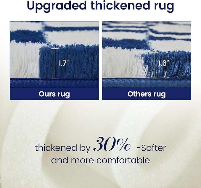 Super Soft Rug for Bedroom, 5x7 ft Blue and White Area Rug Classic Checkered Shaggy Anti-Skid High Pile Soft Fluffy Rug Fuzzy Carpet for Living Room Bedroom Kids Room Nursery, Dorm
