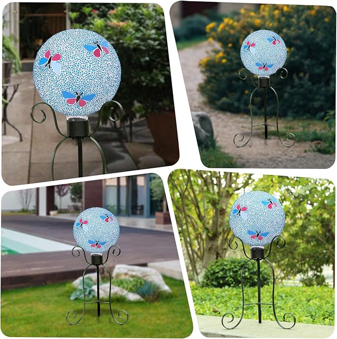 VCUTEKA Gazing Ball, 8" Glass Gazing Balls Sphere for Garden Lawn Outdoor Ornament Yard Decorative, Butterfly