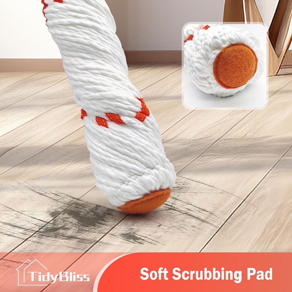 Self Wringing Twist Mop for Floor Cleaning, 57.5 inches Long Handle Cotton String Mop with Wringer, Washable Microfiber Wet Mop with Scouring Pad for Hardwood, Tile, Bathtub, Kitchen