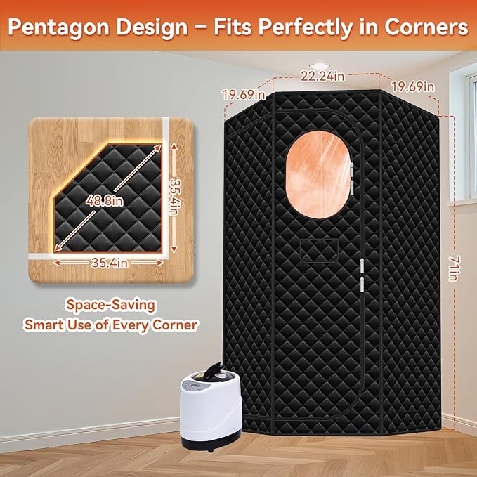 Portable Sauna for Home - Upgraded Personal Home Sauna Box with 3L 1300W Steamer, Big Folding Chair, 9 Levels Heat, Timer, Remote Control - Large Size Steam Room Saunas Tent for Relaxation & Spa Black