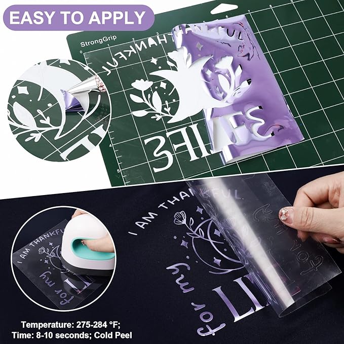 VINYL FROG Metallic Foil HTV Vinyl Roll 12" x5ft Light Purple Chrome Heat Transfer Vinyl Iron on Vinyl Easy to Cut & Weed DIY Heat Press Design for T-Shirts