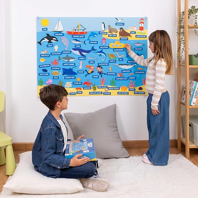 BONNYCO Felt Board for Toddlers with 107 Sea Animals Figures. Montessori and Sensory Toys, Birthday Gifts for Kids 3-8 Years Old. Educational Games, Learning Activities, Christmas
