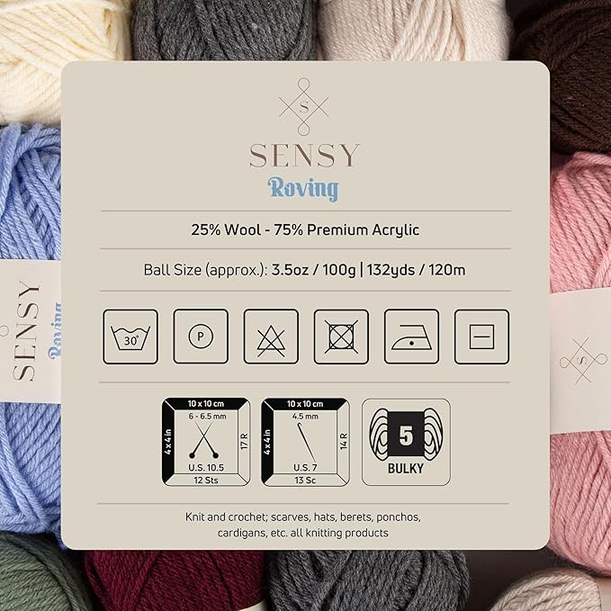 3 Skeins of Sensy Roving Yarn, 3.5 oz, 132 Yards, Gauge 5 Bulky (Plum)