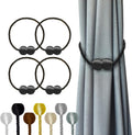 Hion Magnetic Curtain Tiebacks 4 Pack, Nickel-plated Metal and Polyester, Black