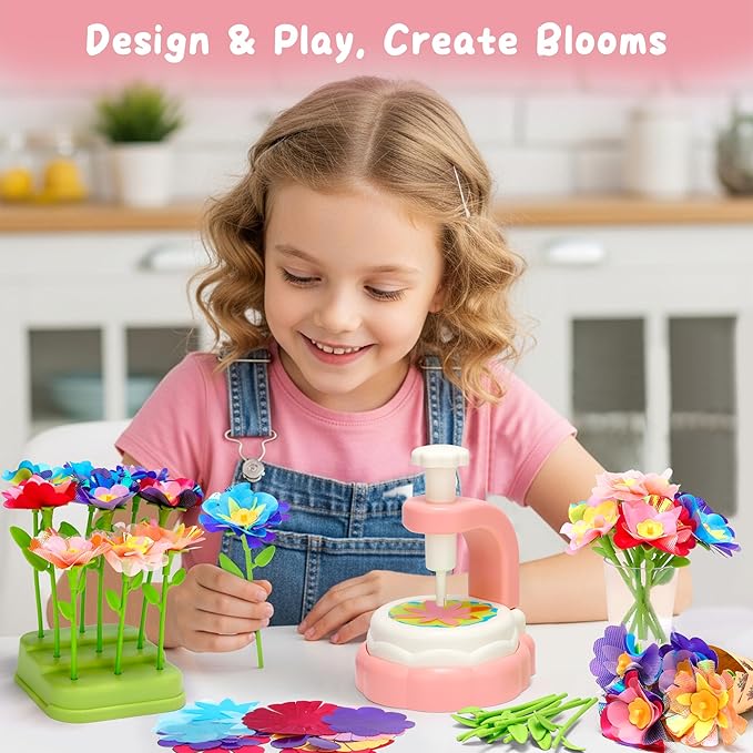 Aboofx Fabric Flower Bouquet Toys for Girls 3 4 5 6 7 8 Years Old, Flower Making Kit for Kids Age 3 4 5 6 7 8, Educational DIY Flowers Press Craft Kit Toy for Girls Birthday Holiday Party Xmas Gifts