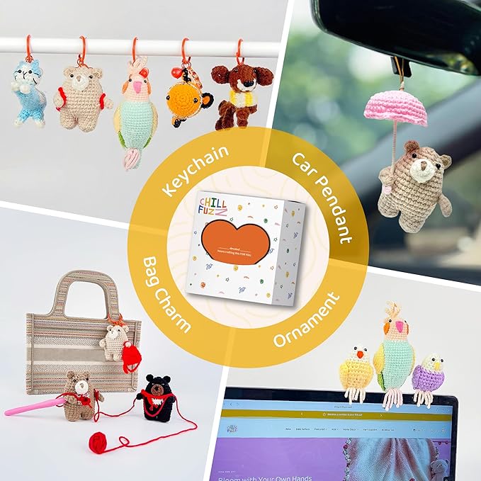 ChillFuzz Animal Crochet Kit Beginner Crochet Kit for Adults and Kids with Soft Yarn Hook and Instructions Cute Handmade DIY Gift Bear