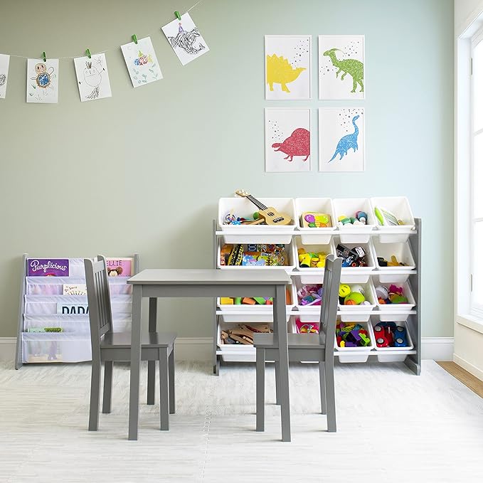 Humble Crew Supersized Toy Storage Organizer with 16 Removable Bins, Grey/White – Large Toy Storage for Toddlers Ideal for Kids' Rooms, Playrooms, and Nurseries - Modern Toy Bins for Kids
