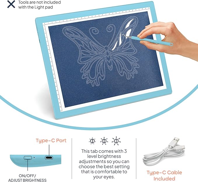 iVyne Corded Light Pad for Weeding Vinyl - A4 Light Box for Drawing - Light Board for Tracing - Light Box for Diamond Painting, Weeding Vinyl, Sketching, Tracing (Blue)