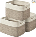 Storage Basket,Woven Baskets for Storage,Cotton Rope Baskets for Organizing,book Basket,towel,Toy Basket or Storage Bins for Living Room - 3 Pack,Brown