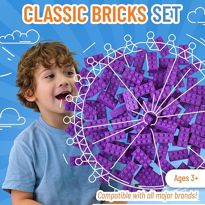 Strictly Briks Classic Bricks Starter Kit, Purple, 96 Pieces, 2x4 Studs, Building Creative Play Set for Ages 3 and Up, 100% Compatible with All Major Brick Brands