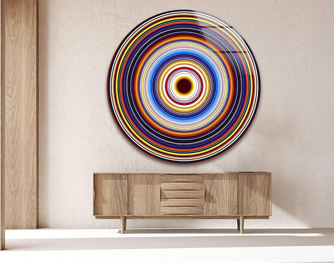 My Photostation.com 39,4''(100cm) Diameter Colorful Concentric Circles Round Glass Wall Art Tempered Glass Printing Wall Decor Large Wall Art Wall Hangings