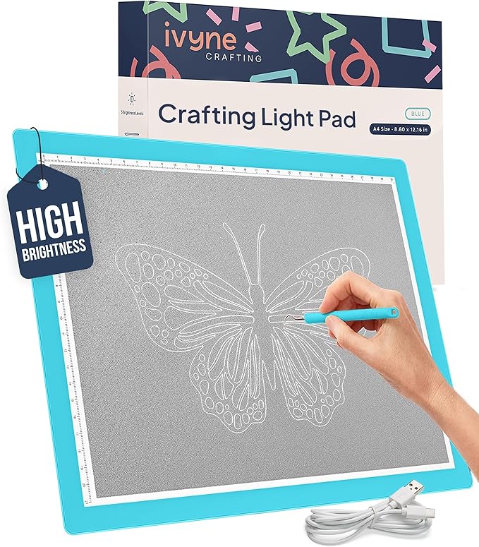 iVyne Corded Light Pad for Weeding Vinyl - A4 Light Box for Drawing - Light Board for Tracing - Light Box for Diamond Painting, Weeding Vinyl, Sketching, Tracing (Blue)