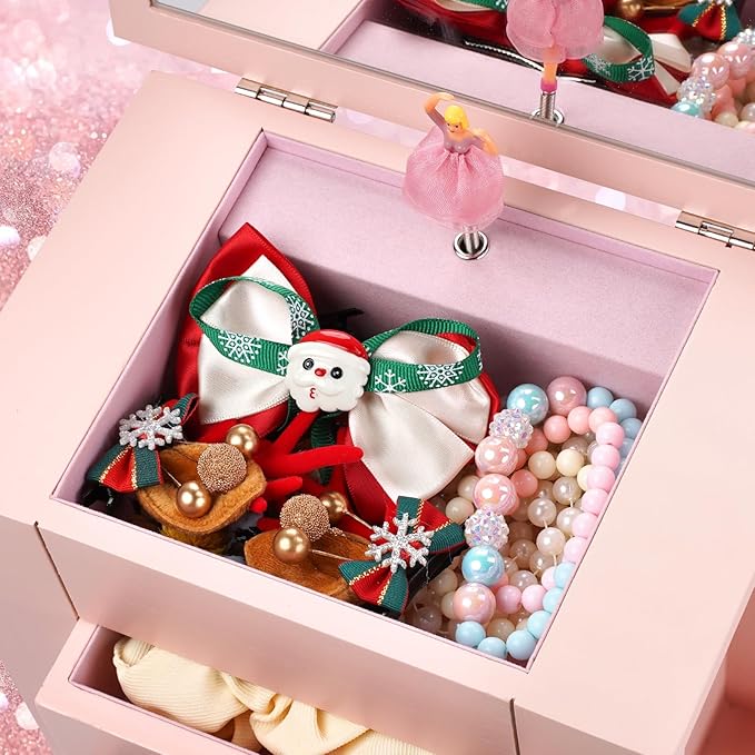 Jewelry Box for Girls, Musical Jewelry Box with Spinning Dancer Gifts for Little Girls Christmas New Year Birthday Children's Day, 5 Layer Large Wooden Kids Music Jewelry Organizer Box(Pink)