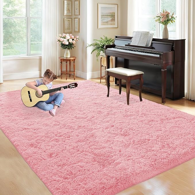 5x8 Area Rug for Living Room: Fluffy Shag Soft Washable Rugs Fuzzy Plush Indoor Carpet for Bedroom Nursery Playroom Dorm Kids Girls Boys Room (Pink, 5'x8')