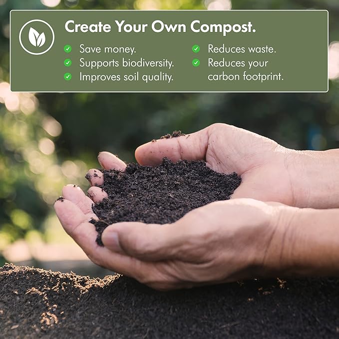 VonHaus Compost Bin for Garden 360L – Composter with Slatted Design for Aeration, Rainwater Collection, Side Flap & Lid – Outdoor Compost Converter – Frost & UV Resistant - Black