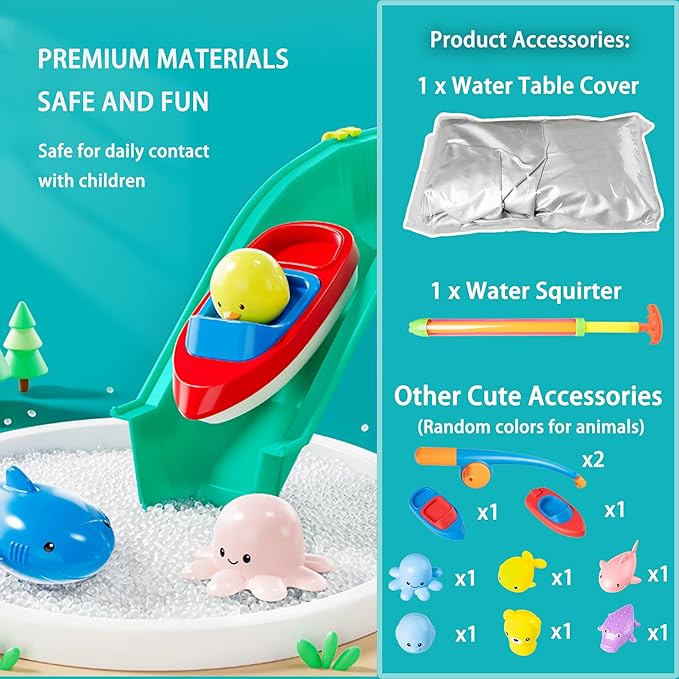 Leak-Proof Double-Tier Water Table Toys Playset with Cover, with Built in Pump, Kids Outside Play Toys for Toddlers 3-5 Ages 4-8 for Outside Garden Beach Pool