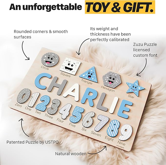 Puzzles for Toddlers Boy and Girl, Personalized Name Puzzle, 12 Month Toy, Gifts for 0 1 2 3 Years Old, Baby Gifts, Baby Shower, Christmas, NewBaby Gift, 0 3 6 9 12 18 24 36 Months