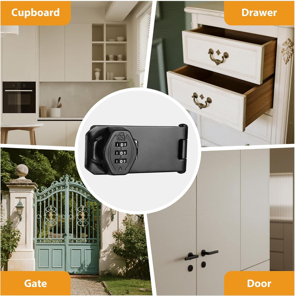 Cozy Tower 4 inch 180 Degrees Hasp Combination Lock for Cabinet, Combo Latch Lock for Cupboard, Drawer, Closet Door, Garage Fence Shed Door (Black, 2 Pack)