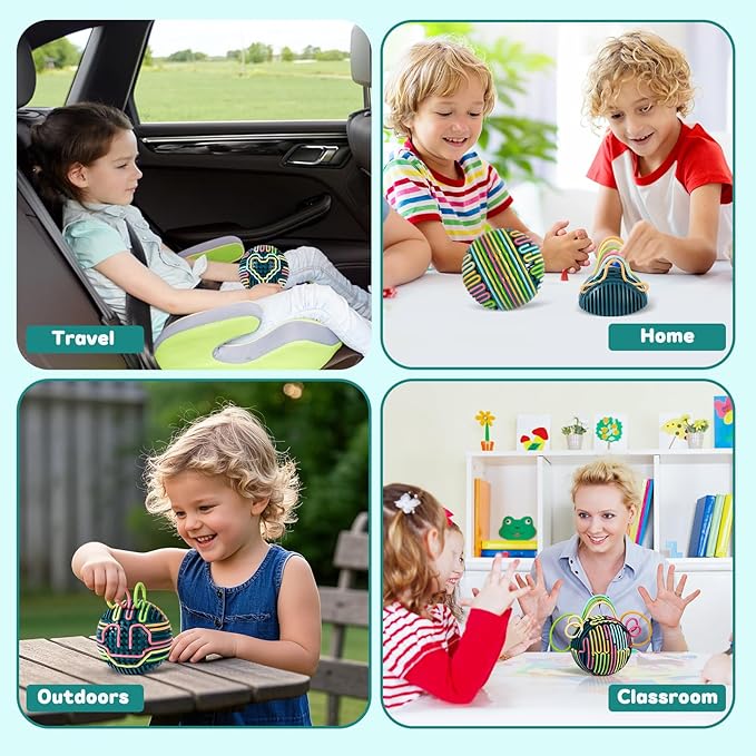 Gigilli Sensory Activity Ball Board with 24 Strings, Sensory Toys for Kids 5-7 8-12 with Autism ADHD, Calming Stress Relief Autism Toy, Kids Travel Essentials, Airplane Travel Toys for Toddlers 3-5