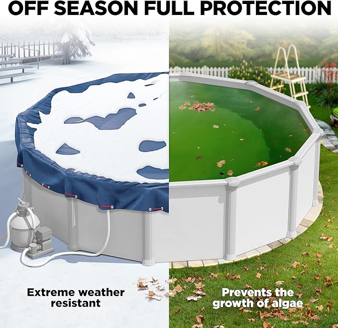 15 x 30 ft Oval Pool Covers for Above Ground Pools, Oval Winter Cover, Keeps Out Debris, Cold and UV Resistant, Supreme Mesh, Navy Blue