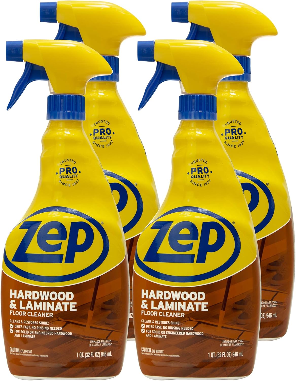 Zep Hardwood and Laminate Floor Cleaner - 32 Oz (Case of 4) - ZUHLF324 - Cleans Spots, Stains, and Scuffs while Restoring Shine on Hardwood, Laminate, Cabinet Doors, Crown Molding, and MORE