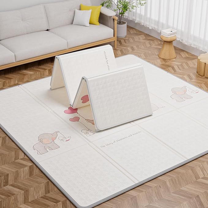 Baby Play Mat, 59x59 Inch Foldable Play Mats for Babies and Toddlers, Waterproof & Anti-Slip Reversible Portable Baby Floor Crawling Mat Foam Playmat for Tummy Time