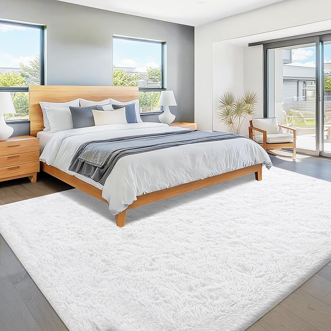 8x10 Area Rug for Living Room: Fluffy Shag Soft Washable Rugs Large Fuzzy Plush Indoor Carpet for Bedroom Nursery Playroom Kids Girls Boys Room (White, 8'x10')