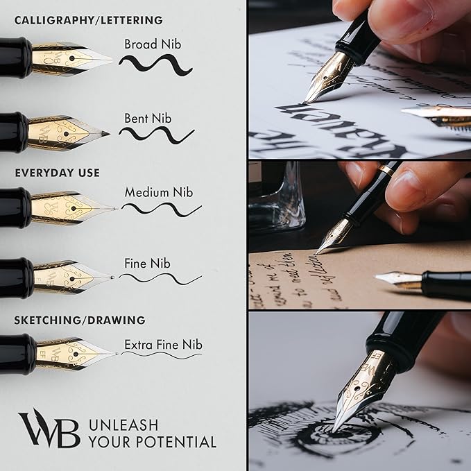 Wordsworth & Black Fountain Pen Set, 18K Gilded Medium Nib, Includes 24 Pack Ink Cartridges, Ink Refill Converter & Gift Box, Gold Finish, Calligraphy, [Racing Green], Perfect for Men & Women