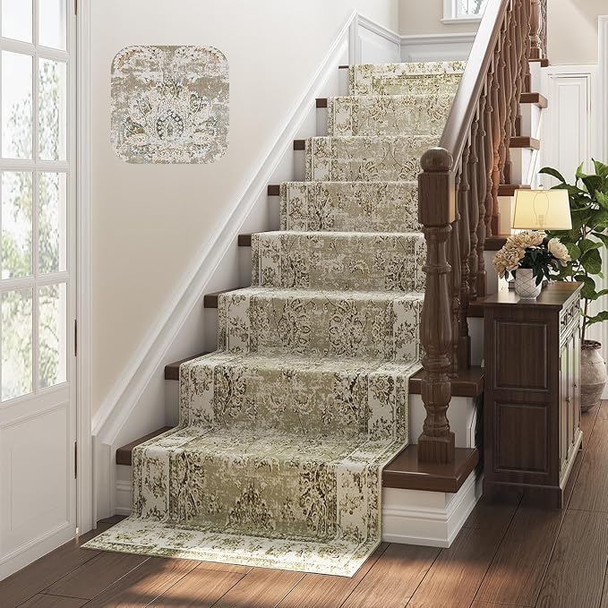 jinchan Hallway Runner Rug 3x10 Machine Washable Runner Rug Taupe Vintage Floral Design Non-Slip Low Pile Ultra-Thin for Kitchen Laundry Room Bedroom Farmhouse (3‘x10',Taupe)
