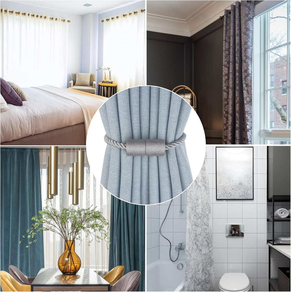 Magnetic Curtain Tiebacks 6 Pack Grey Curtain Rope Tieback Curtain Holders for Drapes Modern Tie Backs Decorative Curtain Holdbacks