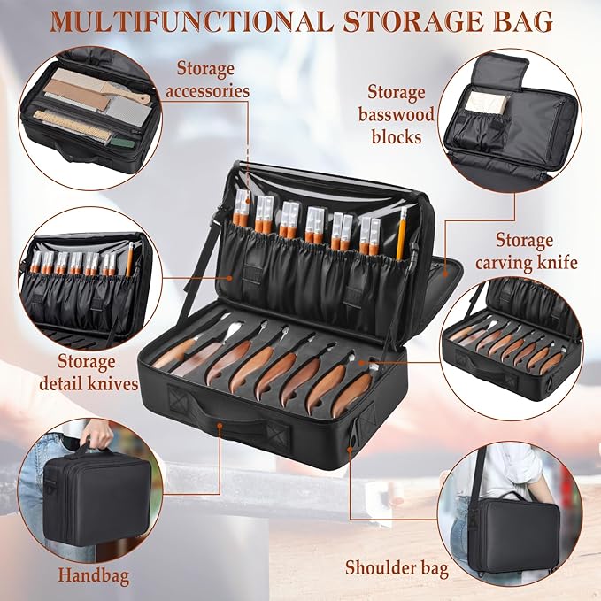 Olerqzer Wood Carving Kit,35-in-1 Wood Whittling Kit for Beginners,Whittling Knife Set Whittling Knife Wood Carving Knives Carving Tools with Large Storage Tool Bag(35PCS)