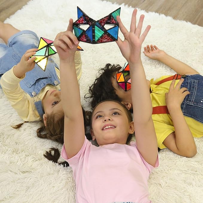 TOSY Magnet Pyramid Glow - 1 Cube Transforms into 1 Billion Shapes, 12 Pieces, 243 Rare Earth Magnets, Glowing, Holographic Design Magnet Tiles Creative Puzzle STEM/STEAM Toy