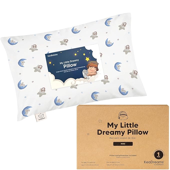 Mini Toddler Pillow with Pillowcase - 9x13 My Little Dreamy Travel Kids Pillow for Sleeping, Toddler Bed, Small, Tiny, Organic Cotton Pillowcase, Soft & Breathable, Kids 2-4 Years Old(Space Drift)