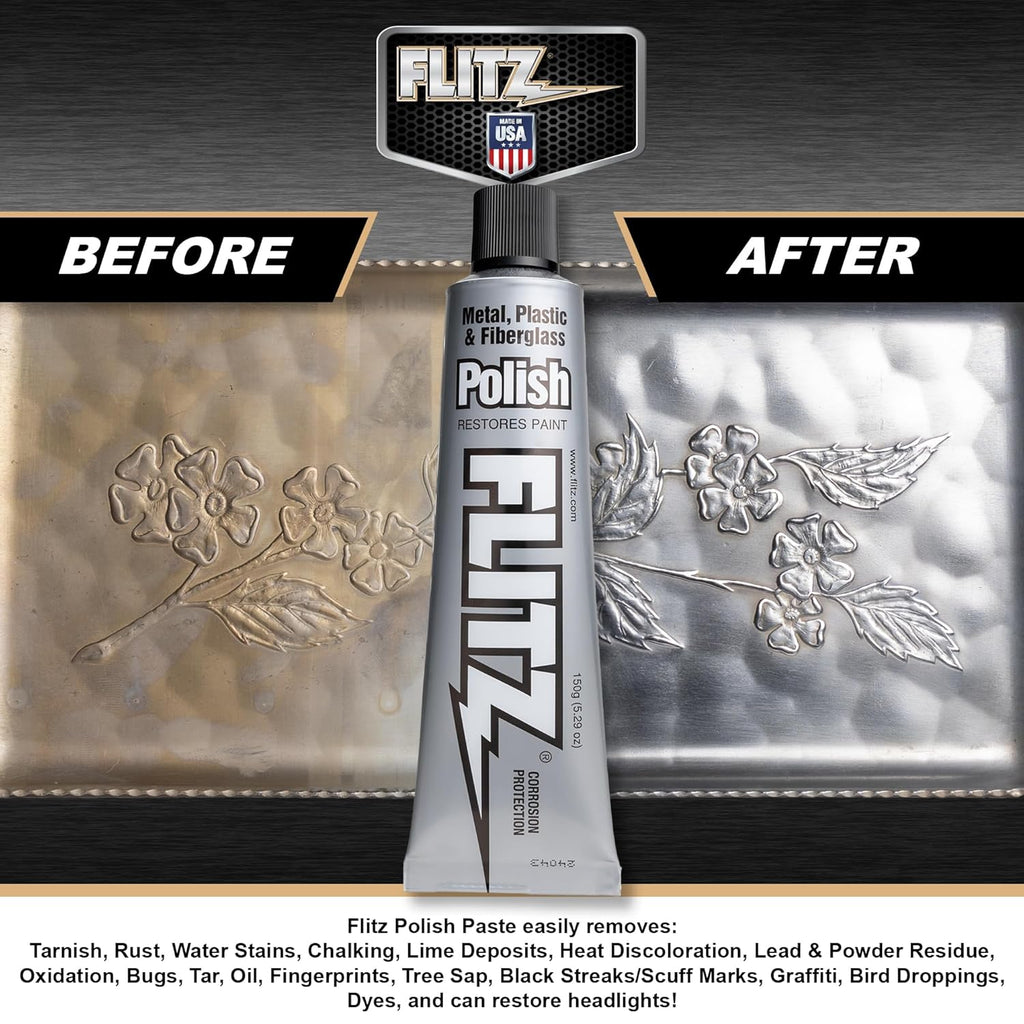 Flitz Multi-Purpose Metal Polish Paste - 5.29oz Tube of USA-Made Chrome Polish - Works on Stainless Steel, Aluminum, Plastic, Jewelry and Cars - Non-Abrasive Cleaner & Rust Remover (1 Pack)
