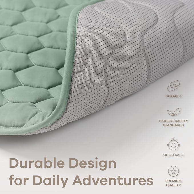 Comfy Cubs Round Kids Play Mat - Large 60 inches Soft Quilted Baby Floor Mat with Non-Slip Bottom - Plush Design for Toddlers' Playtime and Relaxation - Comfortable and Durable - Fern